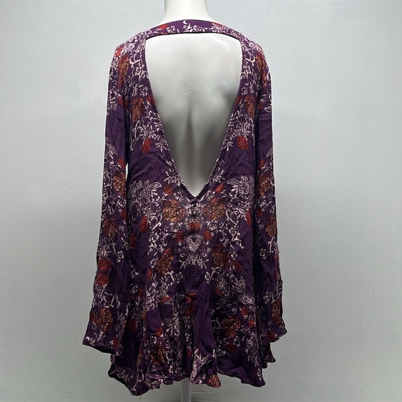 Free People Smooth Talker Tunic Mini Dress Long Sleeve Floral Purple Size Medium - Picture 6 of 9